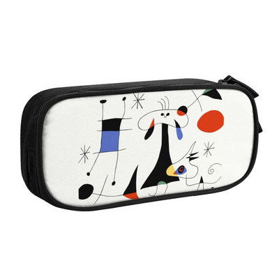 Pisică înconjurată de o pasăre Cutie de creion drăguță Fete Băieți Depozitare mare Joan Miro Artă abstractă Cutie de creion Papetărie pentru studenți