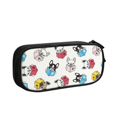 Laimīgi franču buldogu skolas zīmuļu futrāļi meitenei zēnam liela ietilpība franču suņu zīmuļu maciņa studentiem kancelejas preces