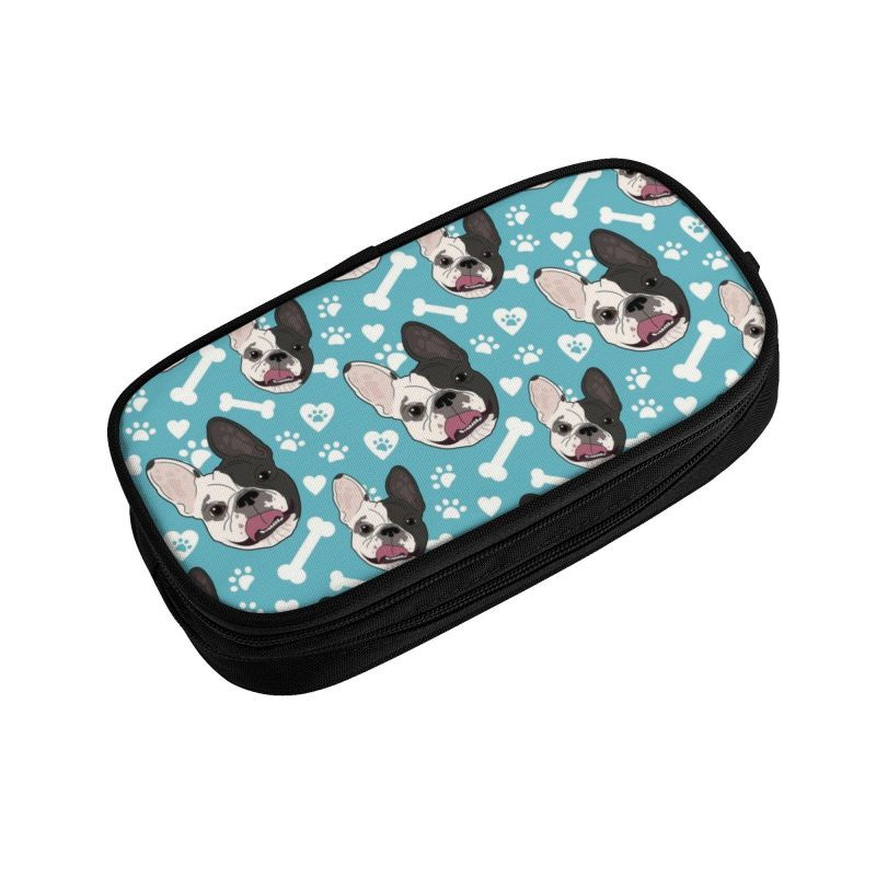 Laimīgi franču buldogu skolas zīmuļu futrāļi meitenei zēnam liela ietilpība franču suņu zīmuļu maciņa studentiem kancelejas preces