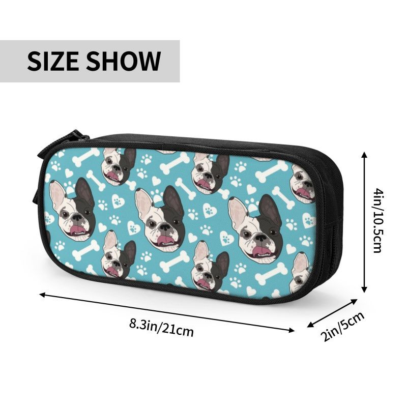 Laimīgi franču buldogu skolas zīmuļu futrāļi meitenei zēnam liela ietilpība franču suņu zīmuļu maciņa studentiem kancelejas preces