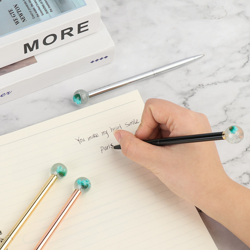 Kreativna velika lopta Kruna Metalna kemijska olovka Olovka sa suhim cvijećem Instrument za poslovni potpis Rotacijska uljana olovka Pribor Gel olovke