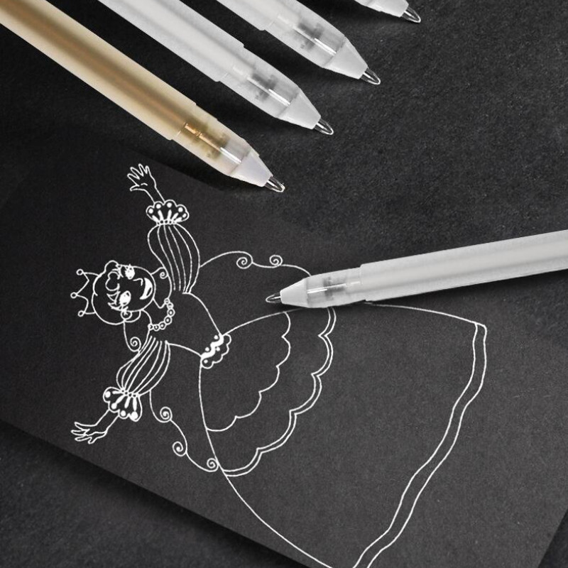 2 kom + 50 komada punjenja/set, zlatno/bijelo/srebrno crtanje, animacija, bijelo punjenje, posebno za studente, crna kartica za kaligrafiju 0,8 mm