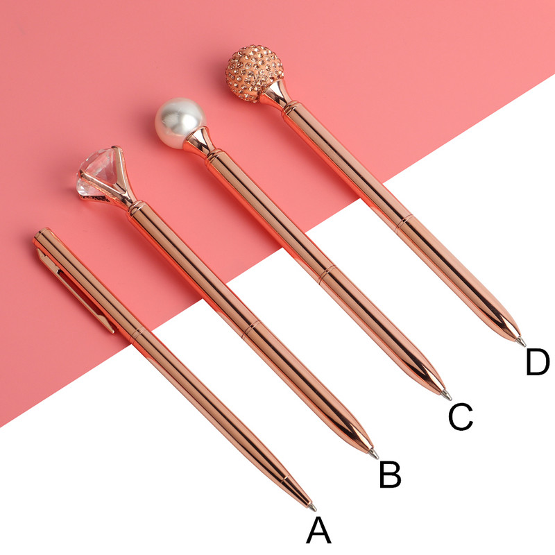 4 τμχ/σετ Νέο ροζ χρυσό στυλό μαργαριταρένιο στυλό με στίγματα διαμάντια Oil ντεγκραντέ Σετ Μαύρο μπλε ανταλλακτικό Novel Stationary Set
