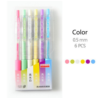 6 krāsu/komplekts Kawaii krāsainas izvelkamas lodīšu pildspalvas 0,5 mm žurnālam Cute kancelejas piederumu gēla pildspalvu komplekts skolas un biroja rakstīšanai