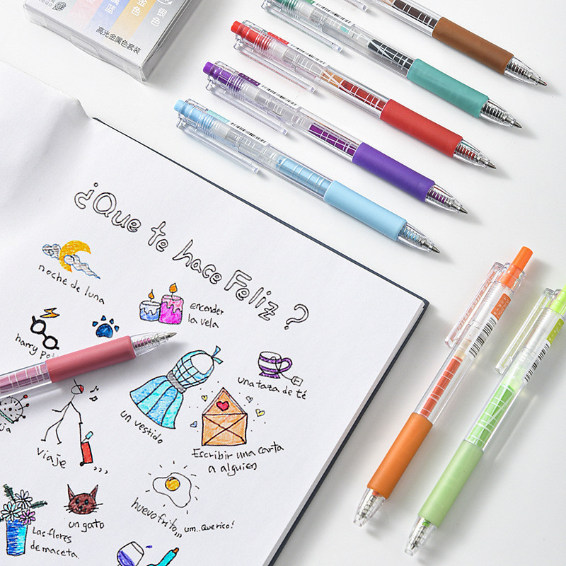 6 krāsu/komplekts Kawaii krāsainas izvelkamas lodīšu pildspalvas 0,5 mm žurnālam Cute kancelejas piederumu gēla pildspalvu komplekts skolas un biroja rakstīšanai