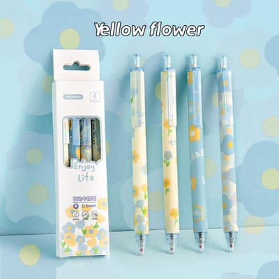 4kom romantične cvjetne gel olovke u kompletu s lijepim cvjetnim ispisom, 0,5 mm kemijska olovka s crnom tintom za pisanje u školskom uredu A7199