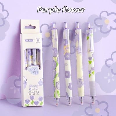 4kom romantične cvjetne gel olovke u kompletu s lijepim cvjetnim ispisom, 0,5 mm kemijska olovka s crnom tintom za pisanje u školskom uredu A7199