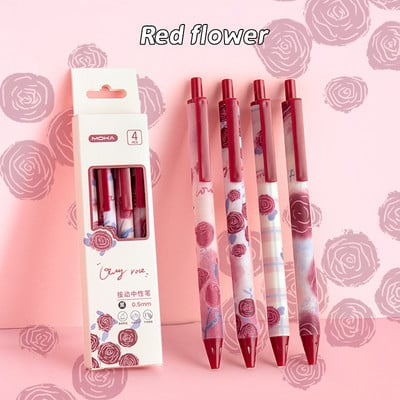 4kom romantične cvjetne gel olovke u kompletu s lijepim cvjetnim ispisom, 0,5 mm kemijska olovka s crnom tintom za pisanje u školskom uredu A7199