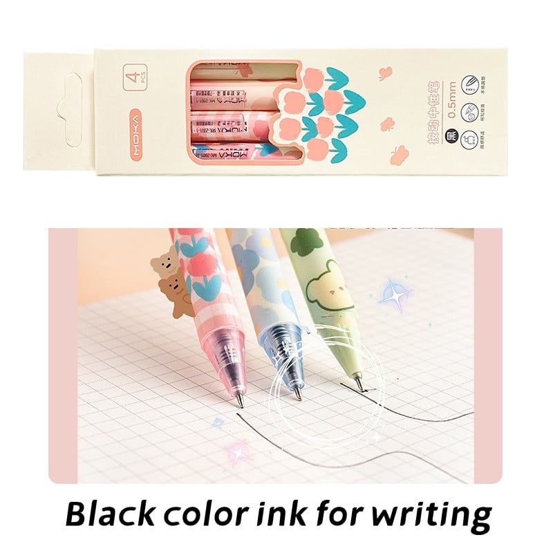 4kom romantične cvjetne gel olovke u kompletu s lijepim cvjetnim ispisom, 0,5 mm kemijska olovka s crnom tintom za pisanje u školskom uredu A7199