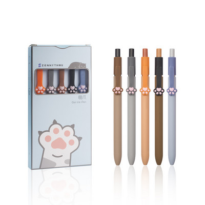 5 τμχ Cute Cat Paw Gel στυλό μελάνι Σετ Soft Touch De-stressing Design 0,5mm Ballpoint Black Color Writing Office School A6602
