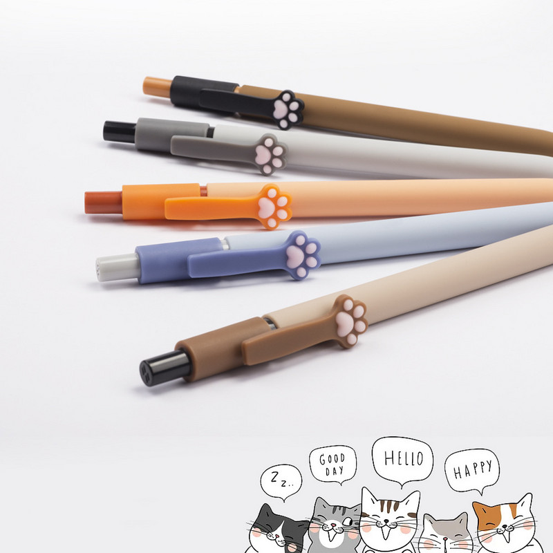 5 τμχ Cute Cat Paw Gel στυλό μελάνι Σετ Soft Touch De-stressing Design 0,5mm Ballpoint Black Color Writing Office School A6602