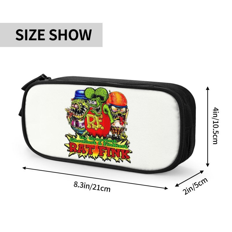 Pielāgots Rat Fink grafiskais Kawaii zīmuļu futrālis Boys Gilrs lielas ietilpības multfilmas Monster Pencil Pouch studentu skola