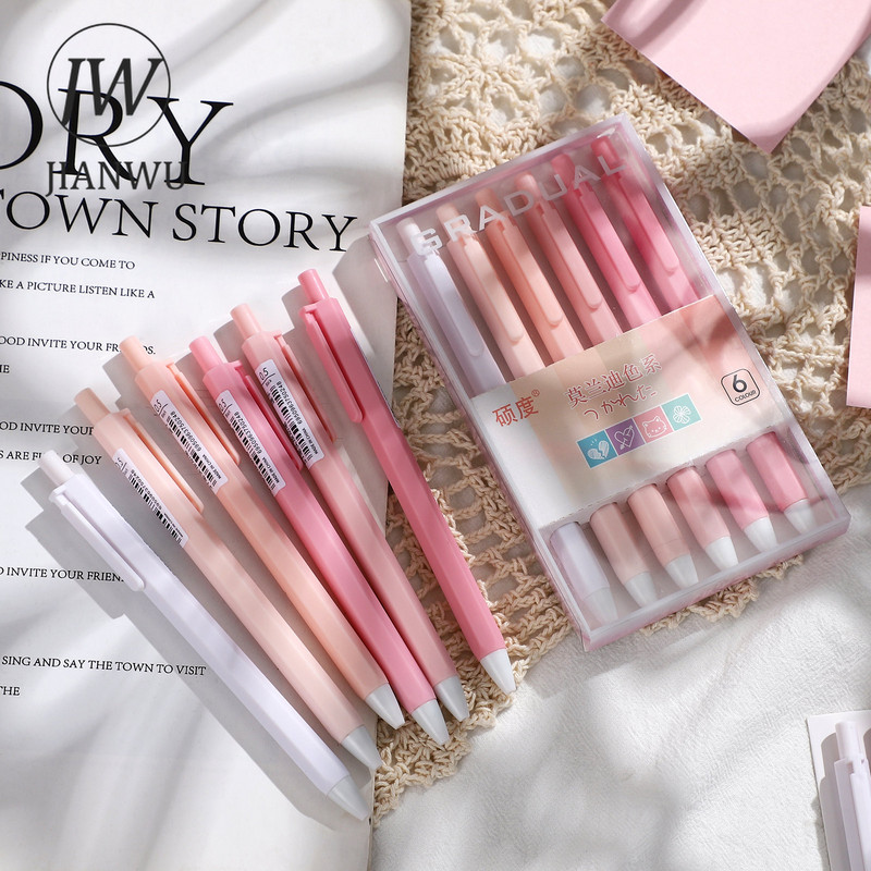 JIANWU 6 kom/set Morandi jednostavna gel olovka 0,5 mm crna tinta ST pero Pisaća ispitna olovka za studente Uredski školski pribor