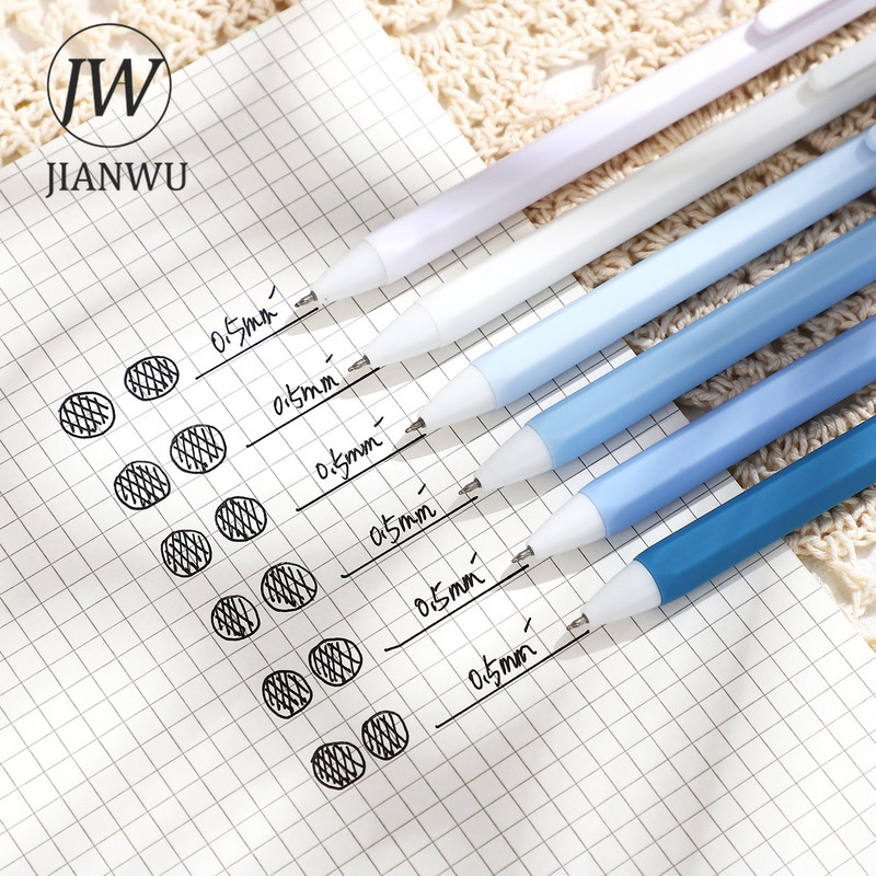JIANWU 6 kom/set Morandi jednostavna gel olovka 0,5 mm crna tinta ST pero Pisaća ispitna olovka za studente Uredski školski pribor