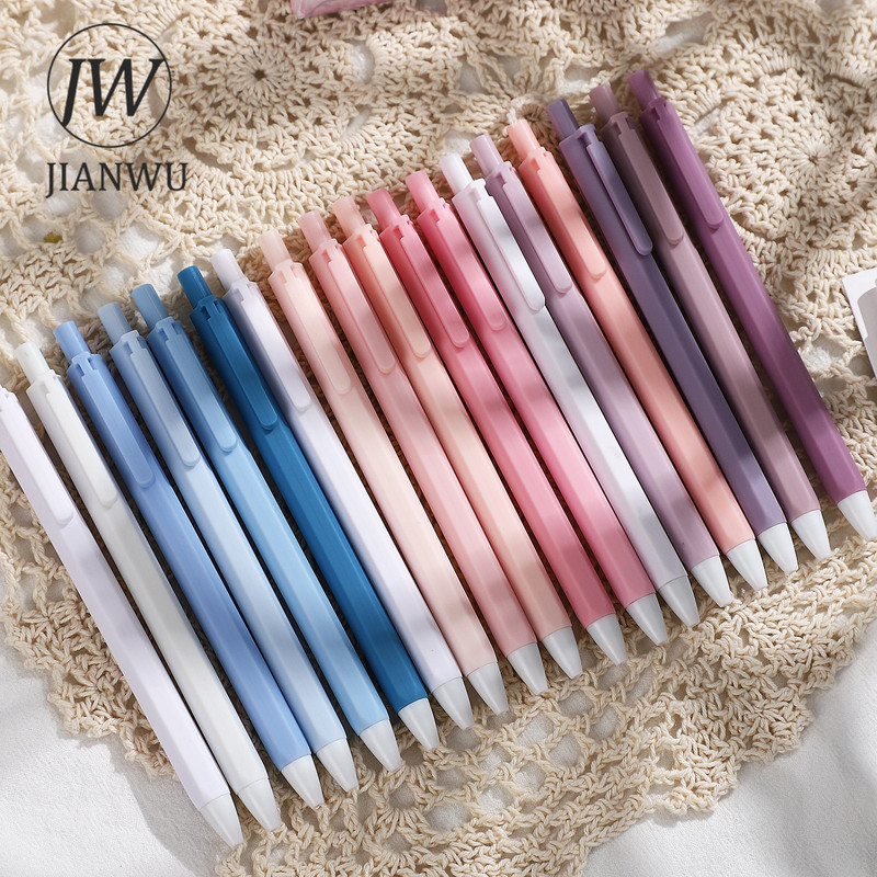 JIANWU 6 kom/set Morandi jednostavna gel olovka 0,5 mm crna tinta ST pero Pisaća ispitna olovka za studente Uredski školski pribor