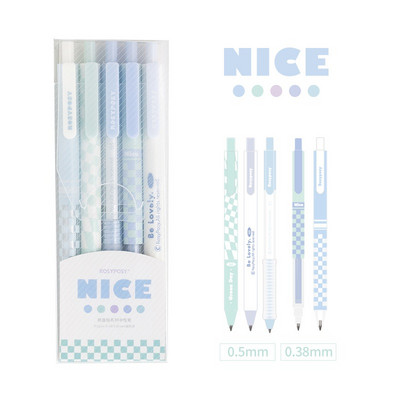 5 τμχ Nice Checkerboard Gel Pens Set Fresh Vanilla Style 0,38mm 0,5mm Ballpoint Black Color Ink Writing School A7082