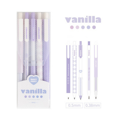 5 τμχ Nice Checkerboard Gel Pens Set Fresh Vanilla Style 0,38mm 0,5mm Ballpoint Black Color Ink Writing School A7082