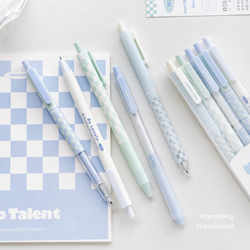 5 τμχ Nice Checkerboard Gel Pens Set Fresh Vanilla Style 0,38mm 0,5mm Ballpoint Black Color Ink Writing School A7082