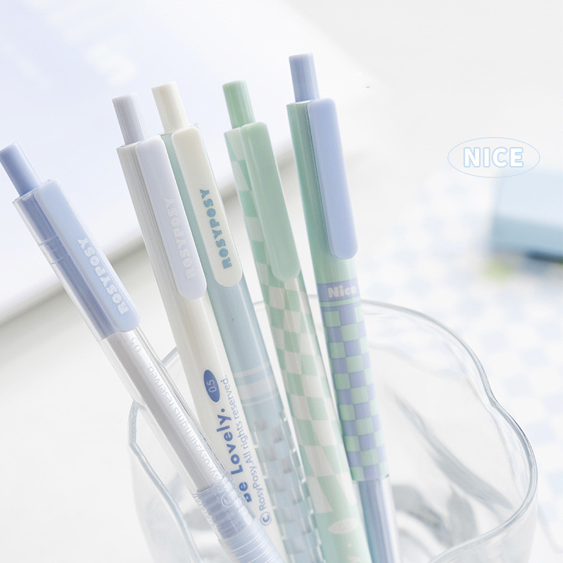 5 τμχ Nice Checkerboard Gel Pens Set Fresh Vanilla Style 0,38mm 0,5mm Ballpoint Black Color Ink Writing School A7082