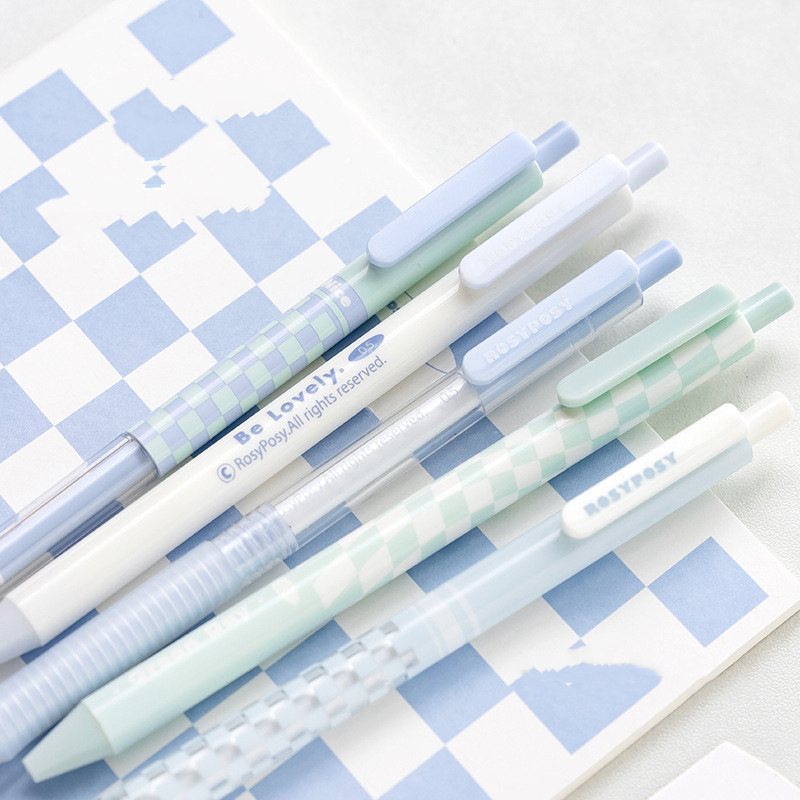 5 τμχ Nice Checkerboard Gel Pens Set Fresh Vanilla Style 0,38mm 0,5mm Ballpoint Black Color Ink Writing School A7082