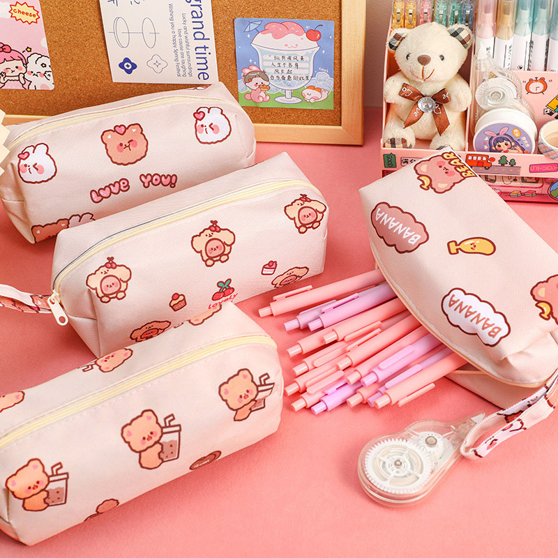4 stila Kawaii Bear zīmuļu somas Multfilmas Jauki, vienkārši zīmuļu futrāļi Studentu skolas piederumi Kancelejas piederumu zīmuļu maisiņi