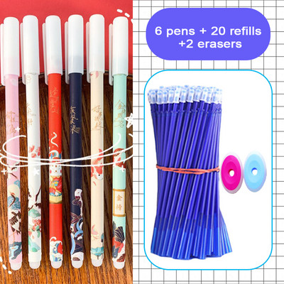 28 bucăți/lot pixuri cu gel ștergebile Set de reîncărcare albastru 0,5 mm Peniță Kawaii pentru fete care scriu coreeană drăguț rechizite școlare Papetarie