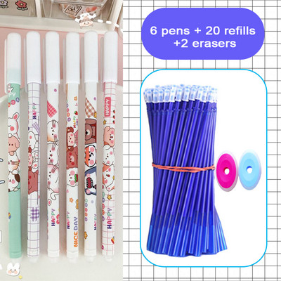 28 bucăți/lot pixuri cu gel ștergebile Set de reîncărcare albastru 0,5 mm Peniță Kawaii pentru fete care scriu coreeană drăguț rechizite școlare Papetarie