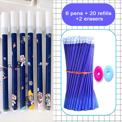 28 bucăți/lot pixuri cu gel ștergebile Set de reîncărcare albastru 0,5 mm Peniță Kawaii pentru fete care scriu coreeană drăguț rechizite școlare Papetarie