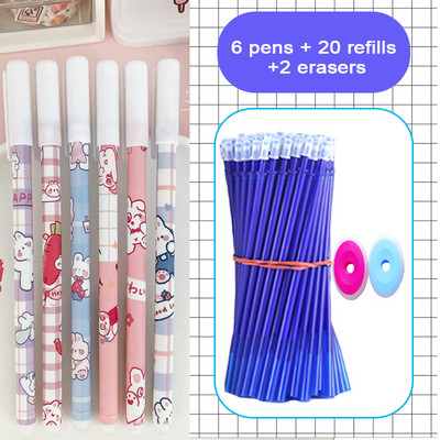 28 bucăți/lot pixuri cu gel ștergebile Set de reîncărcare albastru 0,5 mm Peniță Kawaii pentru fete care scriu coreeană drăguț rechizite școlare Papetarie