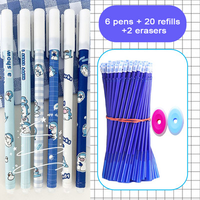 28 bucăți/lot pixuri cu gel ștergebile Set de reîncărcare albastru 0,5 mm Peniță Kawaii pentru fete care scriu coreeană drăguț rechizite școlare Papetarie