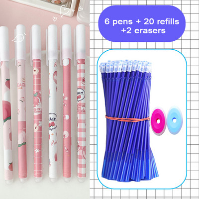28 bucăți/lot pixuri cu gel ștergebile Set de reîncărcare albastru 0,5 mm Peniță Kawaii pentru fete care scriu coreeană drăguț rechizite școlare Papetarie