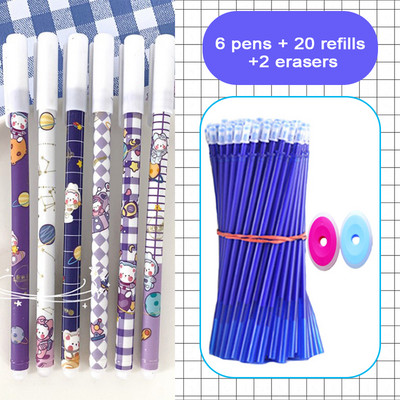28 bucăți/lot pixuri cu gel ștergebile Set de reîncărcare albastru 0,5 mm Peniță Kawaii pentru fete care scriu coreeană drăguț rechizite școlare Papetarie