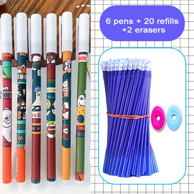 28 bucăți/lot pixuri cu gel ștergebile Set de reîncărcare albastru 0,5 mm Peniță Kawaii pentru fete care scriu coreeană drăguț rechizite școlare Papetarie
