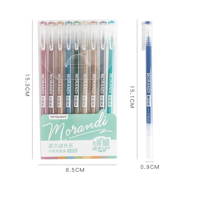 9 komada Morandi Grey Set olovaka u više boja gel olovaka Retro Marker Liner 0,5 mm Kemijska olovka Za časopis Školski umjetnički pribor