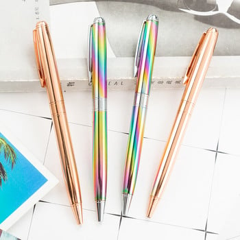 1 τεμ Rainbow Color Ballpoint Στυλό 1,0mm Μαύρο Refill Περιστρεφόμενο Μεταλλικό Στυλό Γραφής Σχολικά είδη γραφείου