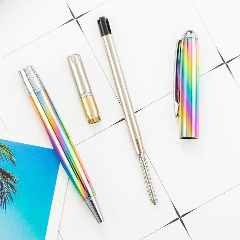 1 pix de culoare curcubeu, 1,0 mm, negru, pixuri de scris, pix rotativ din metal, rechizite de birou pentru școală