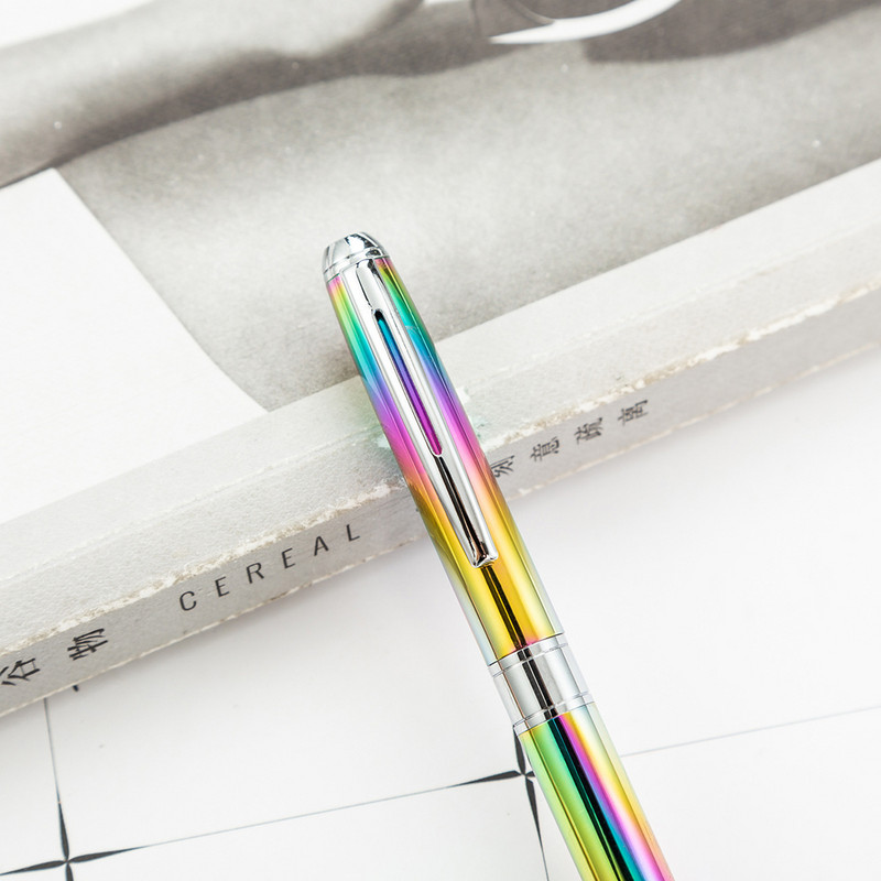 1 pix de culoare curcubeu, 1,0 mm, negru, pixuri de scris, pix rotativ din metal, rechizite de birou pentru școală