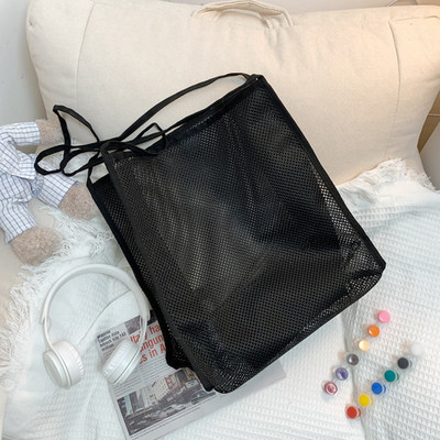 Naujas Kelionių madingas nešiojamas krepšys Moteriškas tinklinis tuščiaviduris permatomas paplūdimio krepšys Moteriška didelės talpos drobinis pečių krepšys 2023 m.