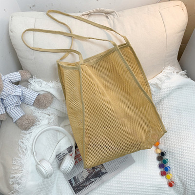 Naujas Kelionių madingas nešiojamas krepšys Moteriškas tinklinis tuščiaviduris permatomas paplūdimio krepšys Moteriška didelės talpos drobinis pečių krepšys 2023 m.