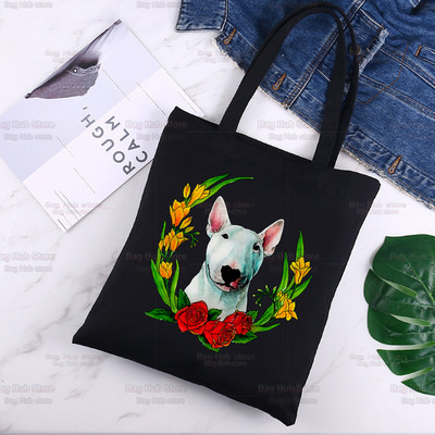 Bull Terrier Csoport Női Kézitáskák Vászon táska Aranyos kisállat kutya logó Vicces fekete vásárlás Női Eco válltáskák