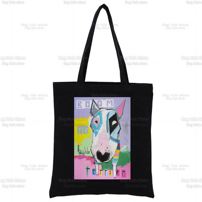 Grupa bul terijera Ženske ručne torbice Platnena velika torba Slatki logotip psa za kućne ljubimce Smiješne crne kupovne Ženske ekološke torbe na rame