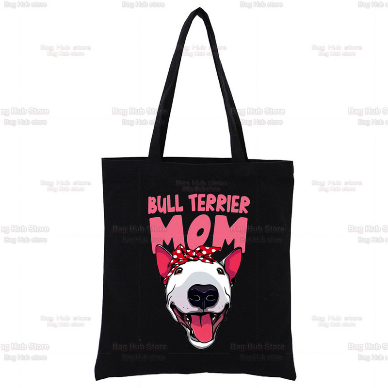 Bulterjeru grupa Sieviešu rokassomas Audekls Tote Bag Cute Pet Dog Logo Smieklīgs melns Iepirkšanās Sieviešu Eko plecu somas