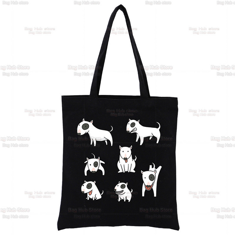 Bulterjeru grupa Sieviešu rokassomas Audekls Tote Bag Cute Pet Dog Logo Smieklīgs melns Iepirkšanās Sieviešu Eko plecu somas