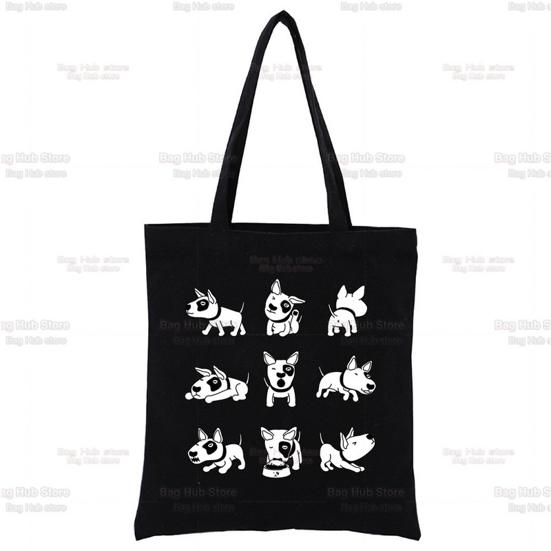 Bulterjeru grupa Sieviešu rokassomas Audekls Tote Bag Cute Pet Dog Logo Smieklīgs melns Iepirkšanās Sieviešu Eko plecu somas