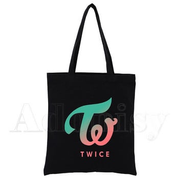 Twice Custom Tote Bag Shopping Print Αυθεντικό σχέδιο Μαύρες Unisex τσάντες καμβά ταξιδιού Eco Αναδιπλούμενη Τσάντα Shopper