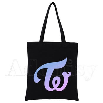 Twice Custom Tote Bag Shopping Print Αυθεντικό σχέδιο Μαύρες Unisex τσάντες καμβά ταξιδιού Eco Αναδιπλούμενη Τσάντα Shopper