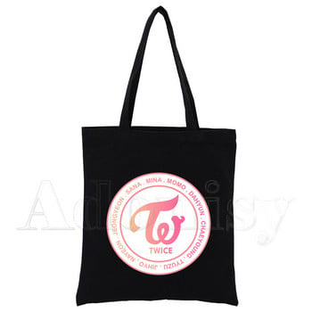 Twice Custom Tote Bag Shopping Print Αυθεντικό σχέδιο Μαύρες Unisex τσάντες καμβά ταξιδιού Eco Αναδιπλούμενη Τσάντα Shopper