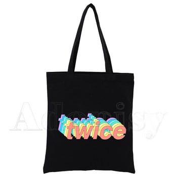 Twice Custom Tote Bag Shopping Print Αυθεντικό σχέδιο Μαύρες Unisex τσάντες καμβά ταξιδιού Eco Αναδιπλούμενη Τσάντα Shopper