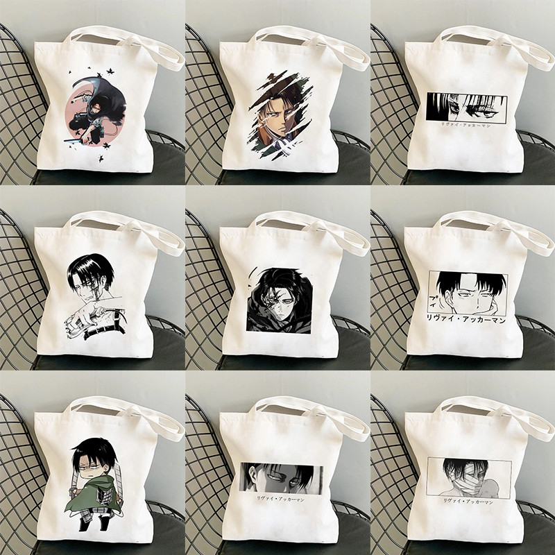 Japán anime táskák vásárlói táskák Aot Levi Attack On Titan Tote Bag Shingeki No Kyojin bevásárlótáska válltáska vászon kézitáska