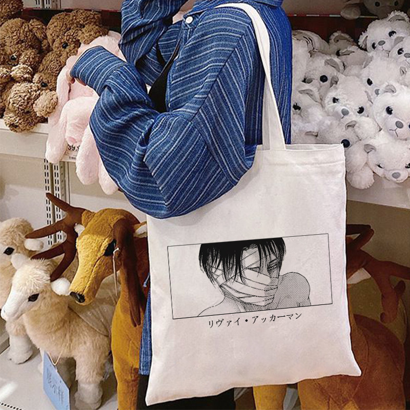 Japán anime táskák vásárlói táskák Aot Levi Attack On Titan Tote Bag Shingeki No Kyojin bevásárlótáska válltáska vászon kézitáska